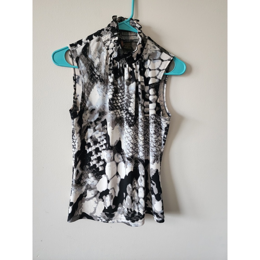 Sere Nade New York Top Size Small Snakeskin Print Mock Neck Sleeveless Blouse